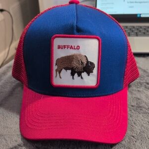Blue and Red Buffalo Patch Trucker Hat